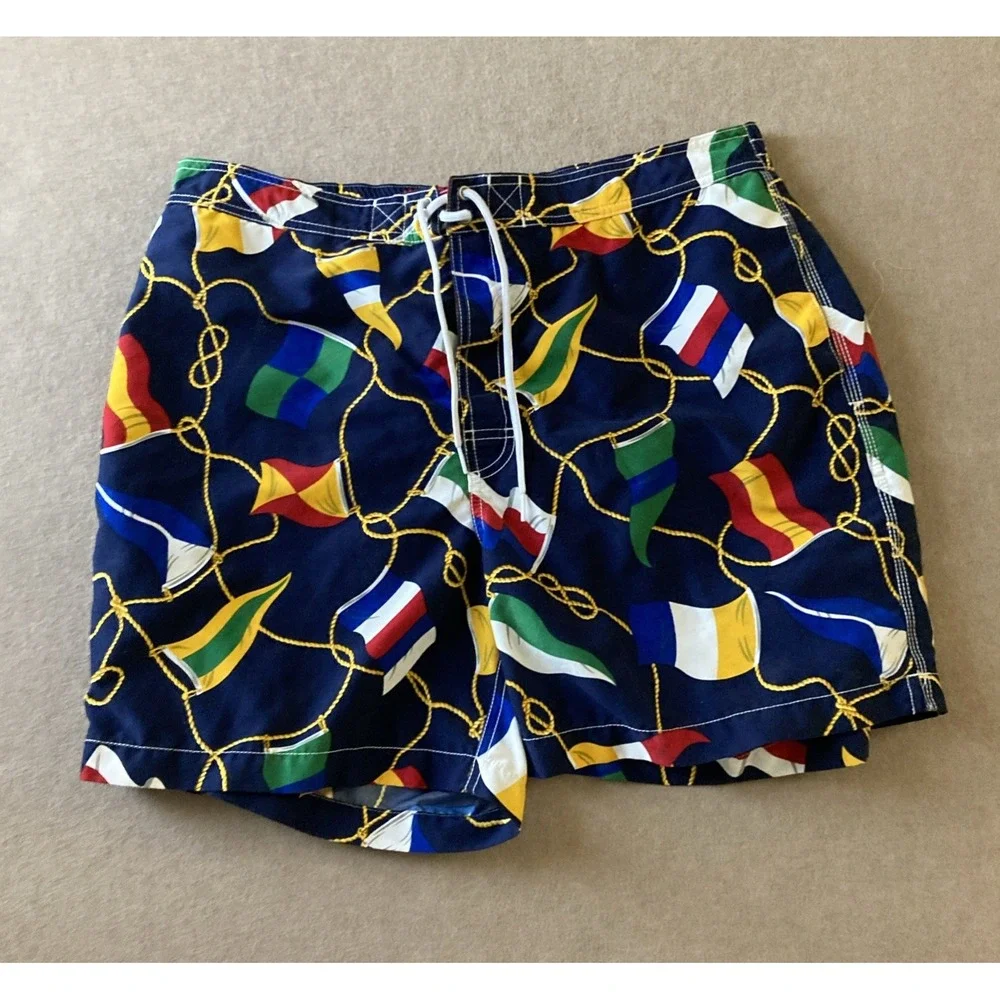 Vtg Polo Ralph Lauren Yacht Nautical Flags Swim Trunks Shorts Mens Sz XL Beach